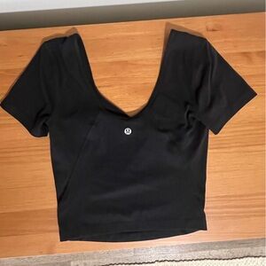LULU LEMON black v neck shirt/ size 4